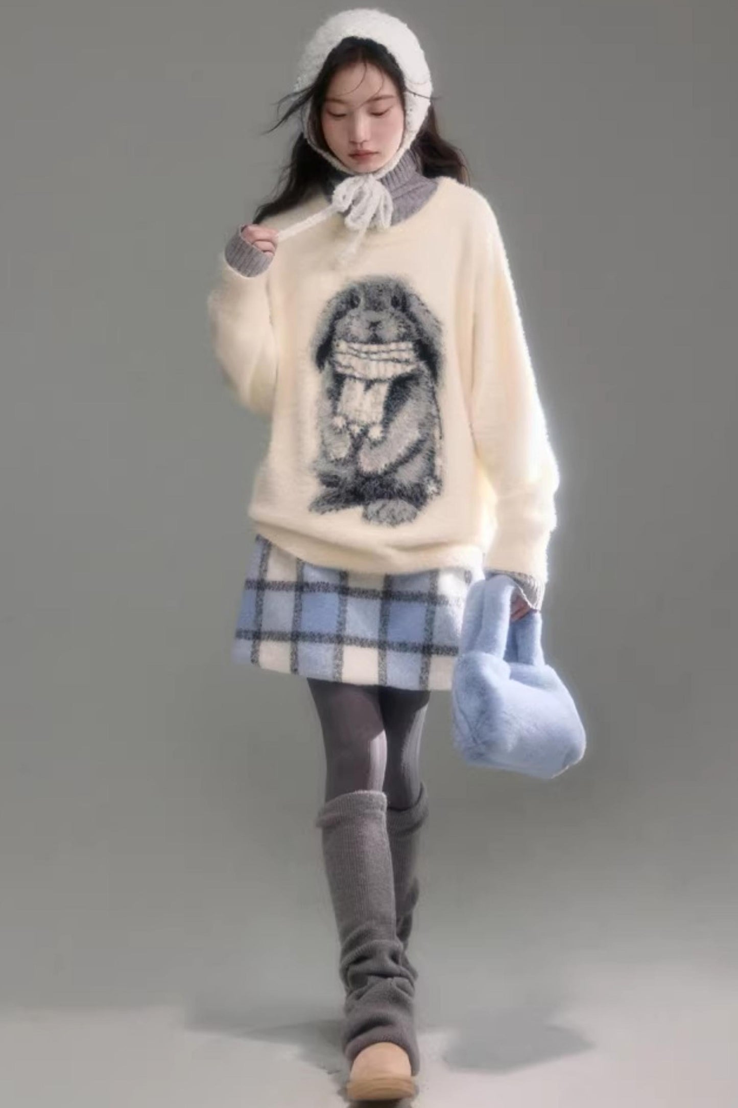 Color-Blocked Rabbit Jacquard Sweater