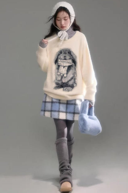 Color-Blocked Rabbit Jacquard Sweater