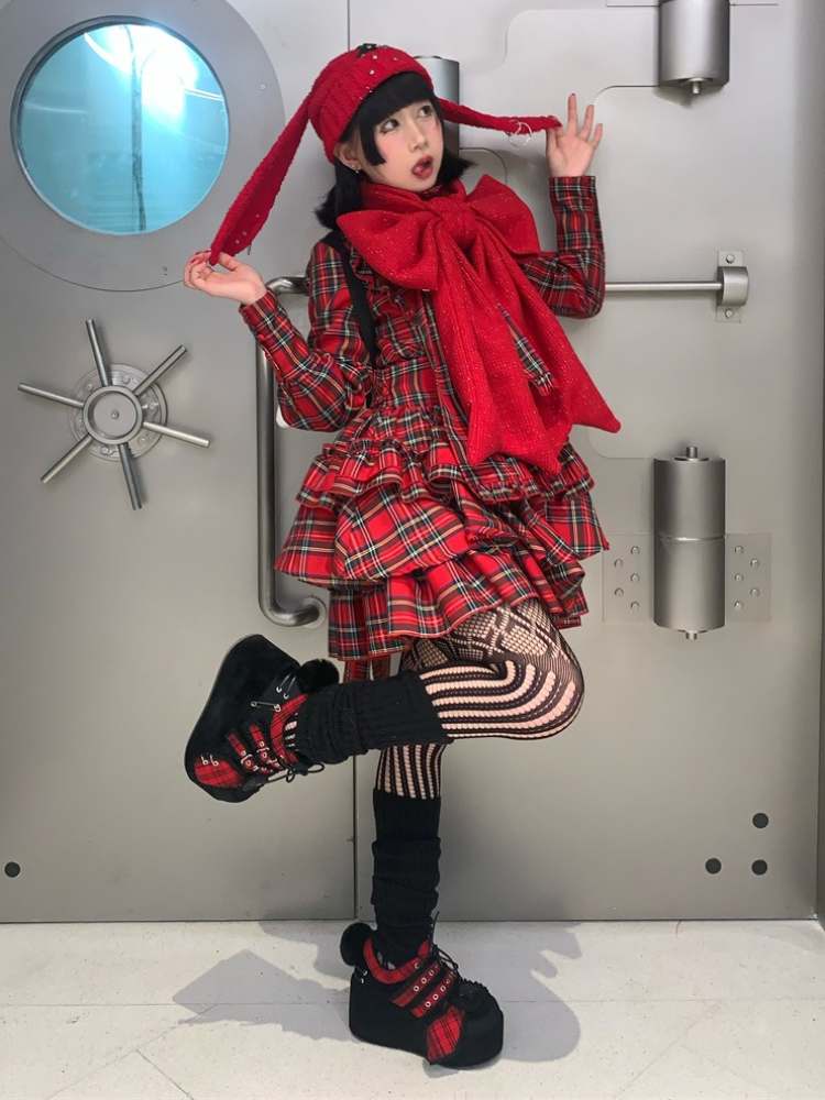 Y2K Black Rabbit Plaid Platform Shoes