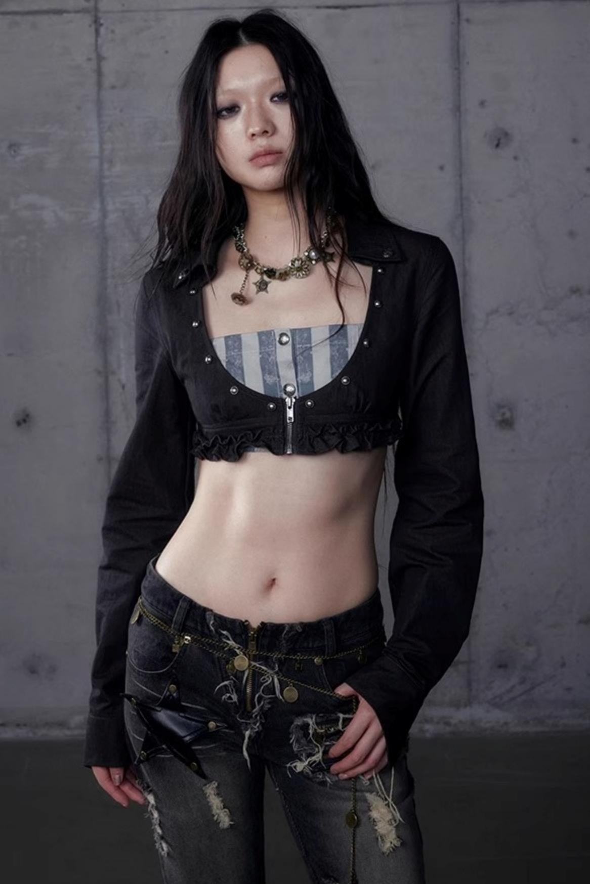 Vintage Punk Court Slim Print Long-Sleeved Shirts