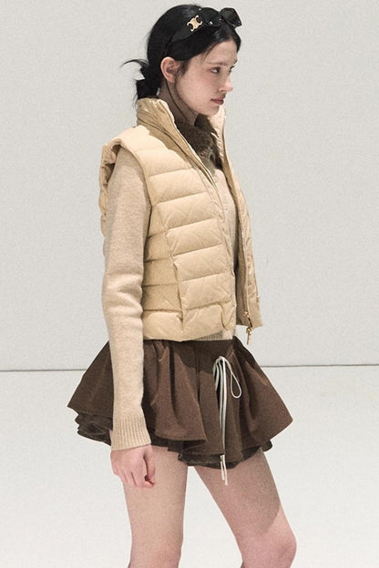 Plaid Color-Blocked Puffy Skirt