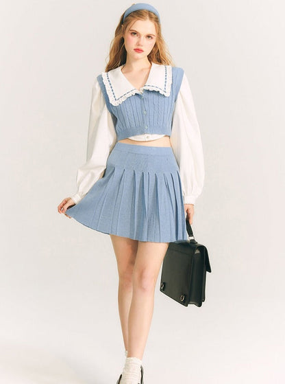 silky wool vest skirt two-piece set