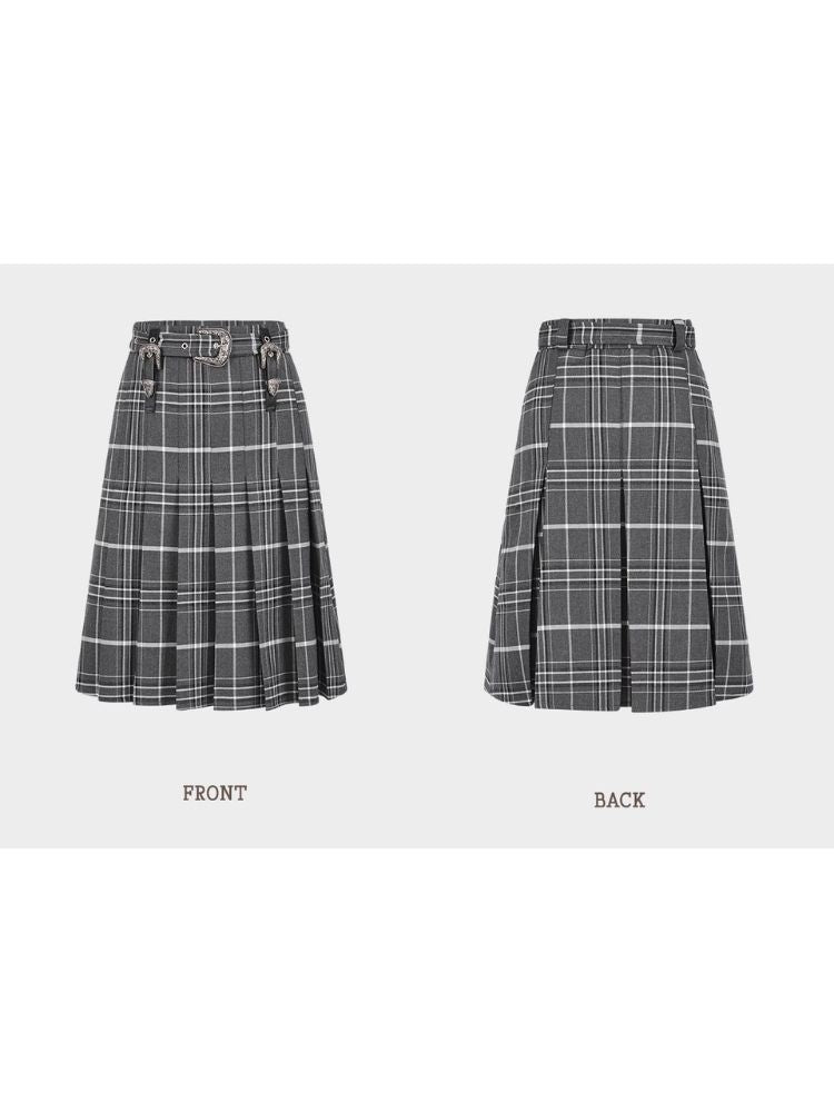 Vintage plaid college style pleated skirt