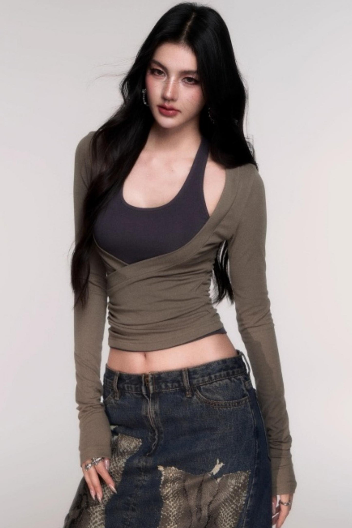 Two-Piece Halterneck Long Sleeve Top