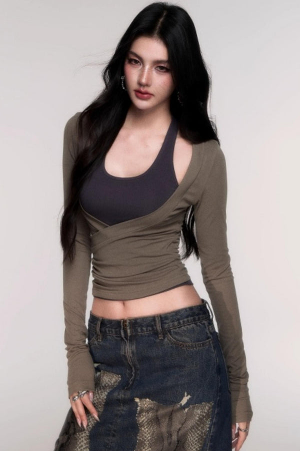 Two-Piece Halterneck Long Sleeve Top