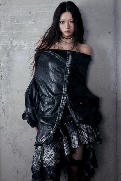 Dark Plaid Leather Top