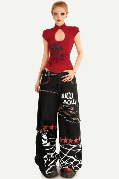 Rotes Millennium-Cheongsam-Oberteil