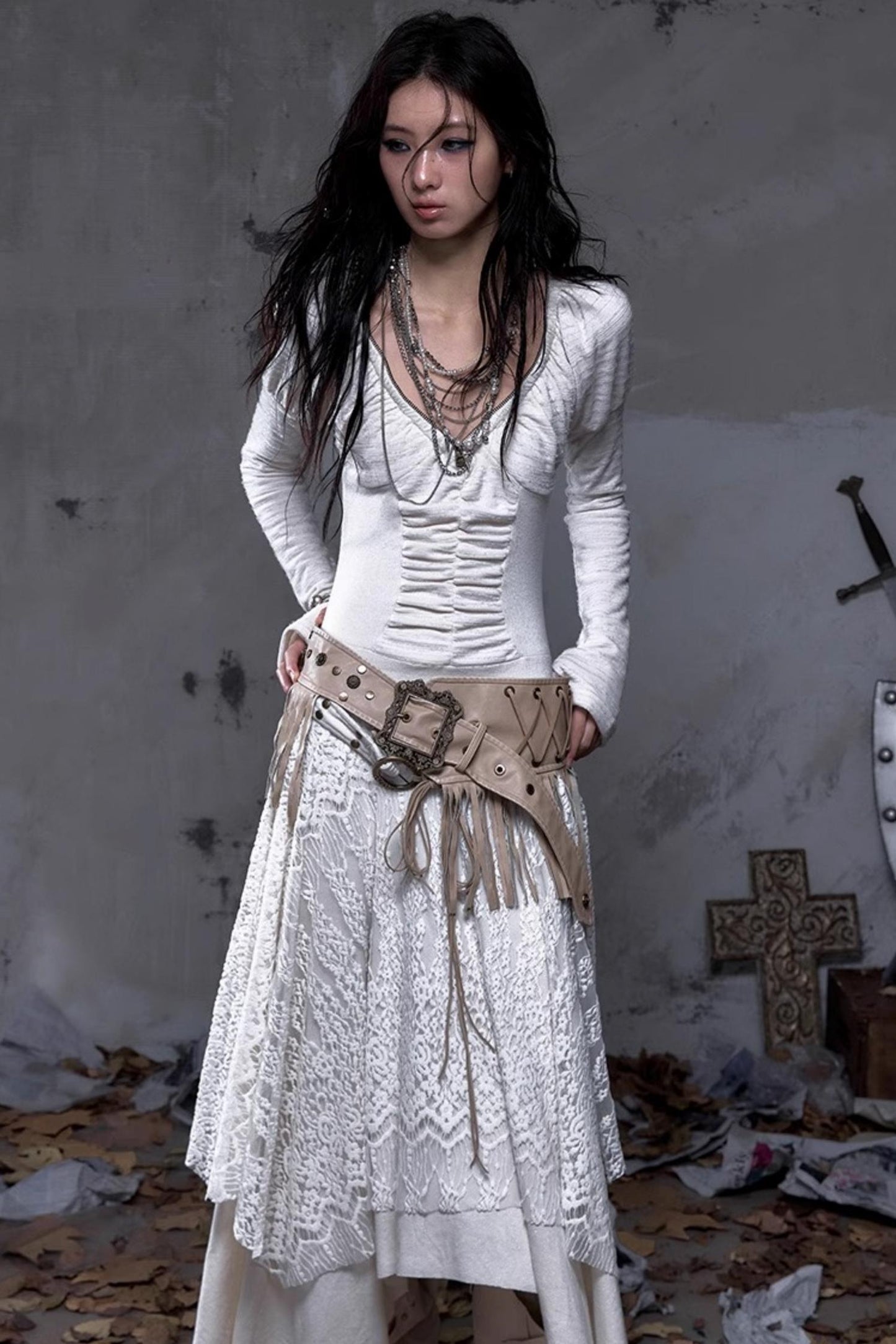 Court Dream Puff Sleeve Lace Maxi Dress