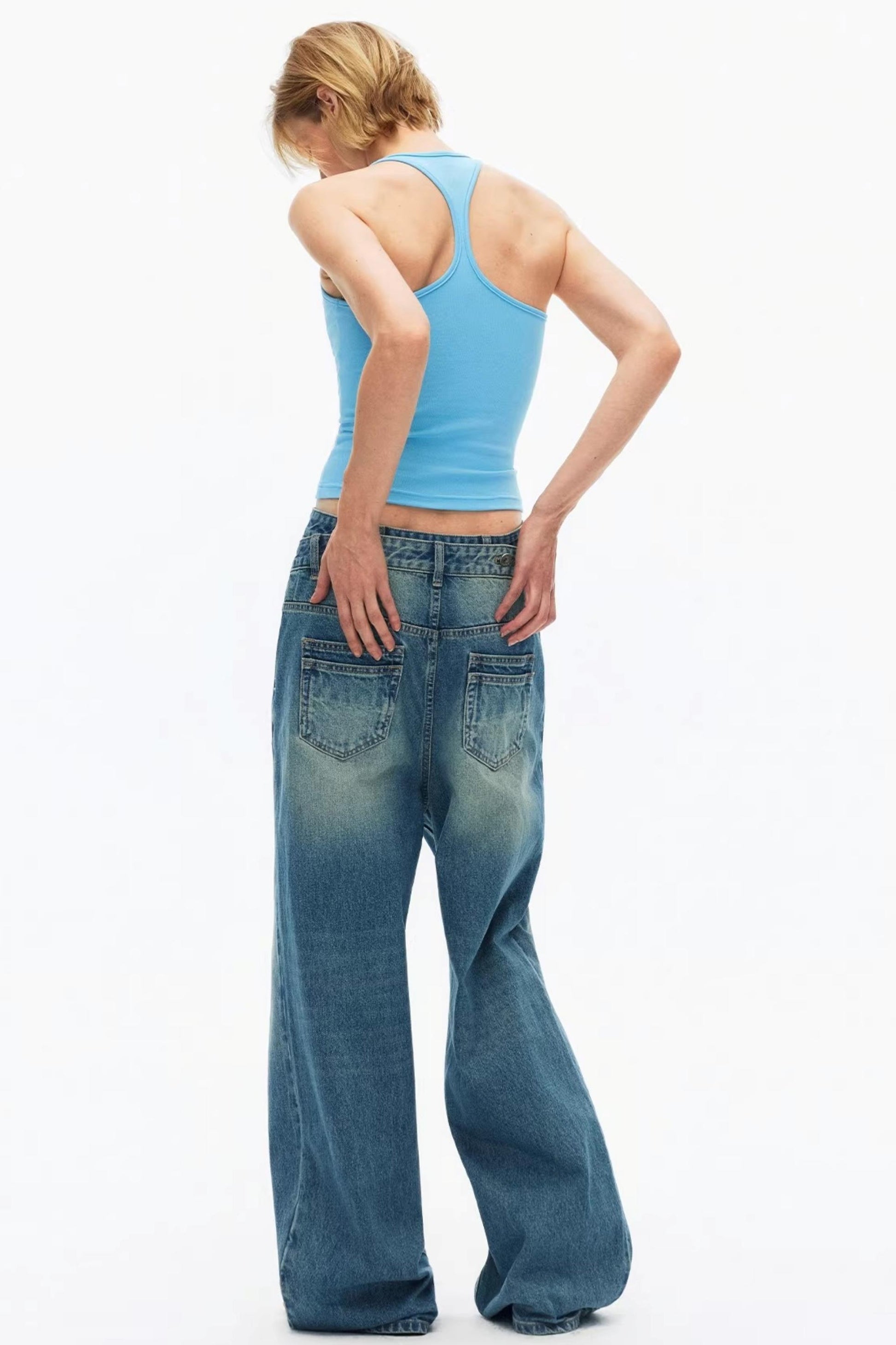 Azure blue sporty cotton top slimming fit