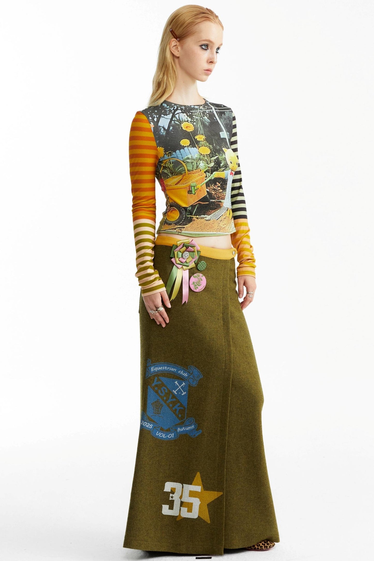 Olive Woolen Long Skirt