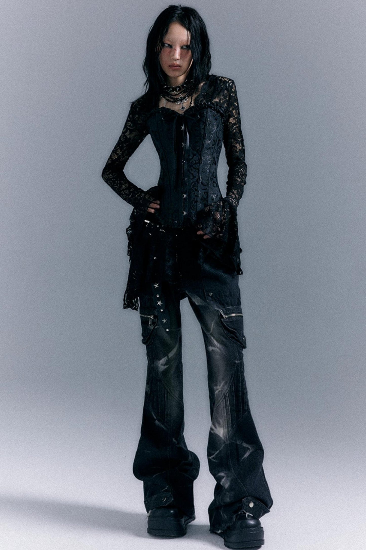 Vintage Studded Denim Flared Pants