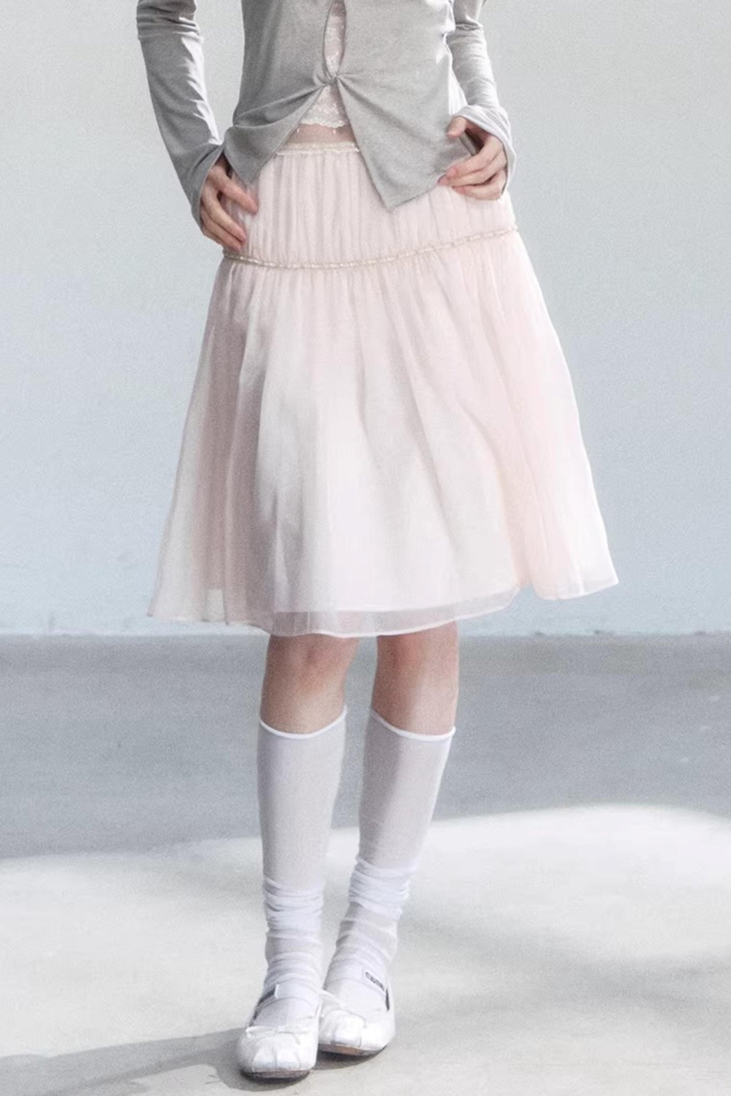 Pink Sheer Long Skirt