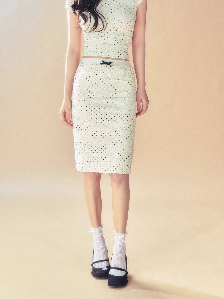 Retro Polka Dot Stretch Knit Hip Skirt