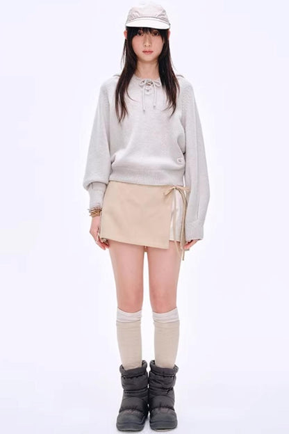 Side Slit Bow Pants Skirt