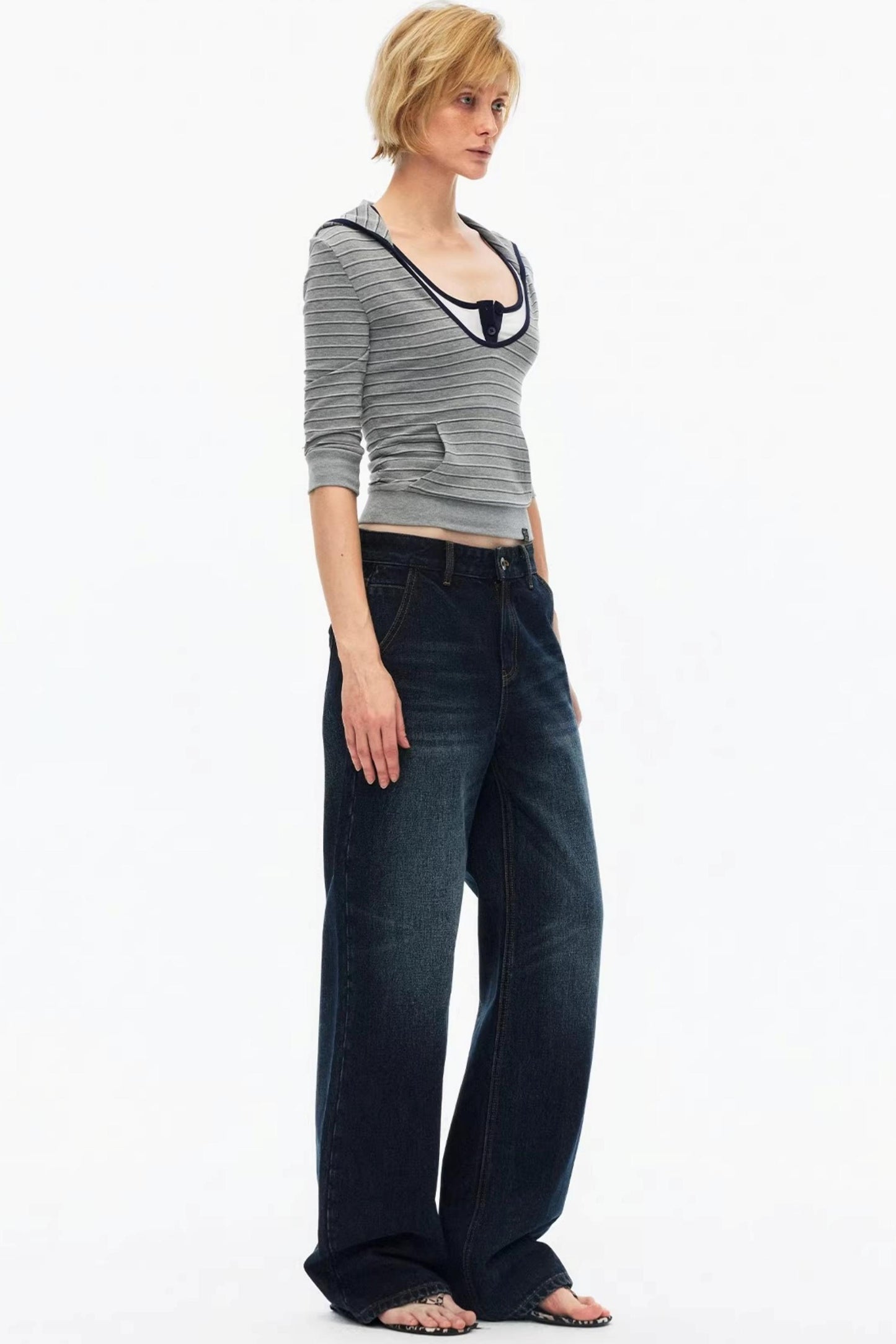 Color-Blocked Hooded Knit Top