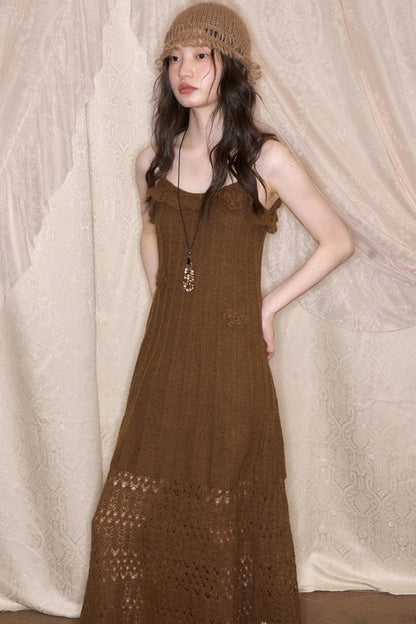 Crochet Knit Camisole Dress Cardigan Set-Up