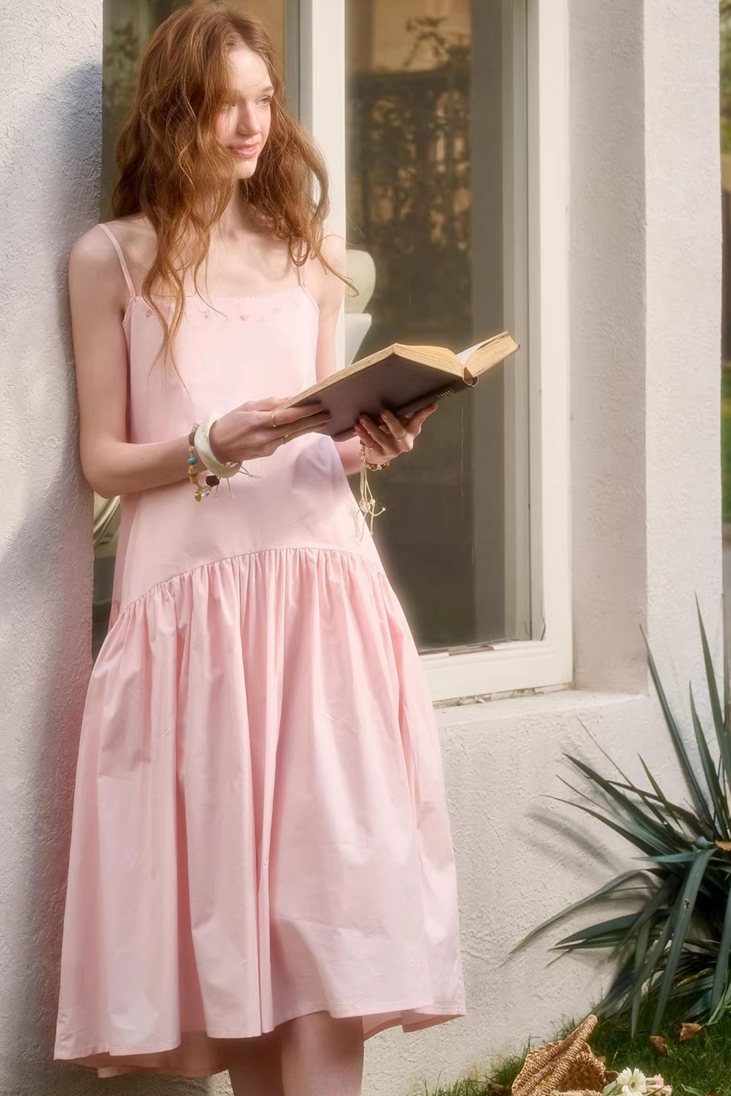 Baby Pink Cotton Dress Set-Up