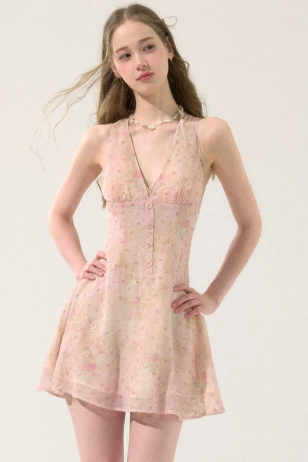 Sweet Pink Floral Chiffon Dress