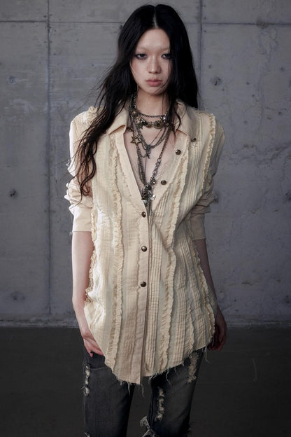 Vintage Lace V-Neck Bubble Sleeve Shirt