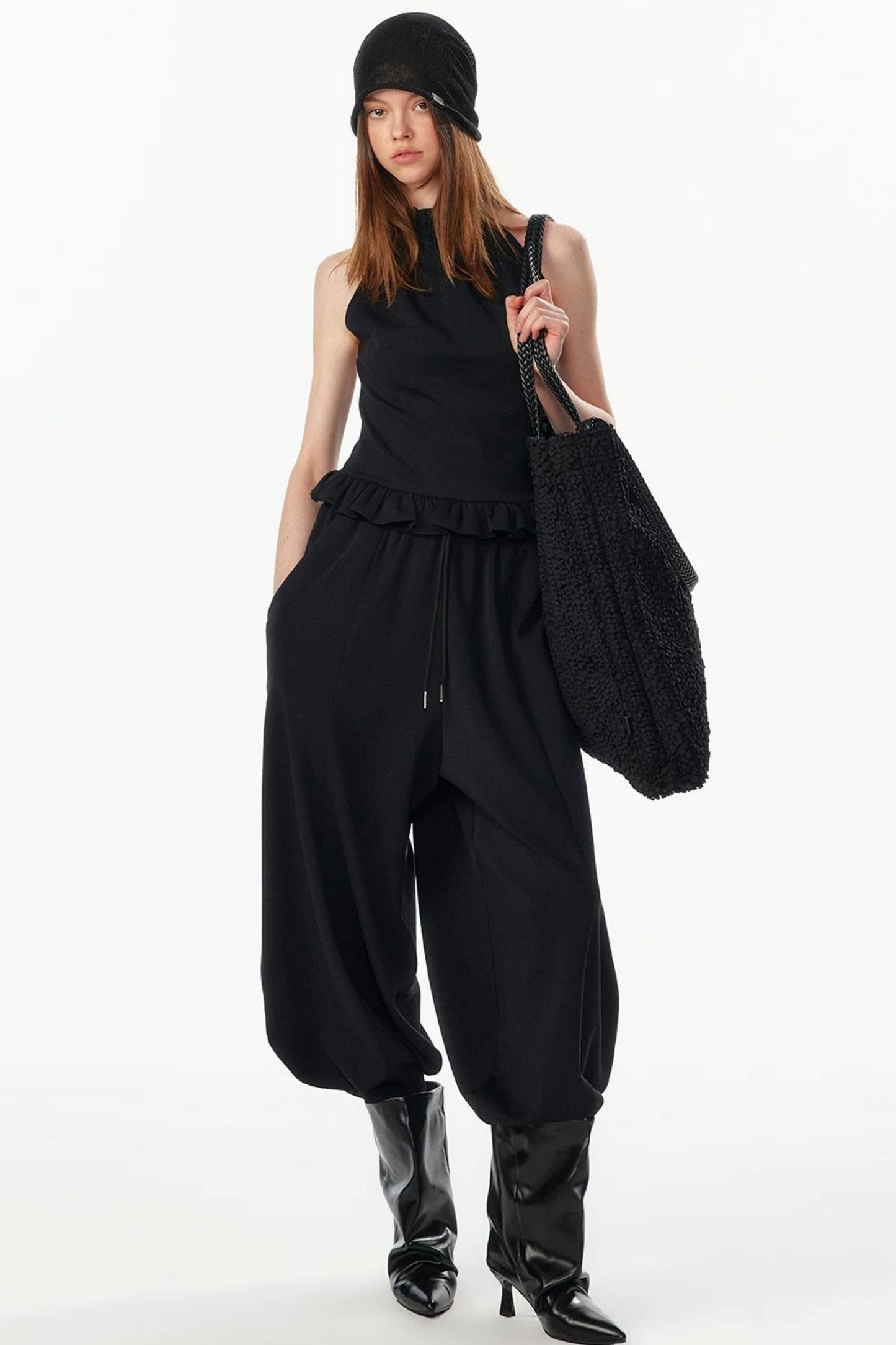 Ruffle Hem Halter Backless Top