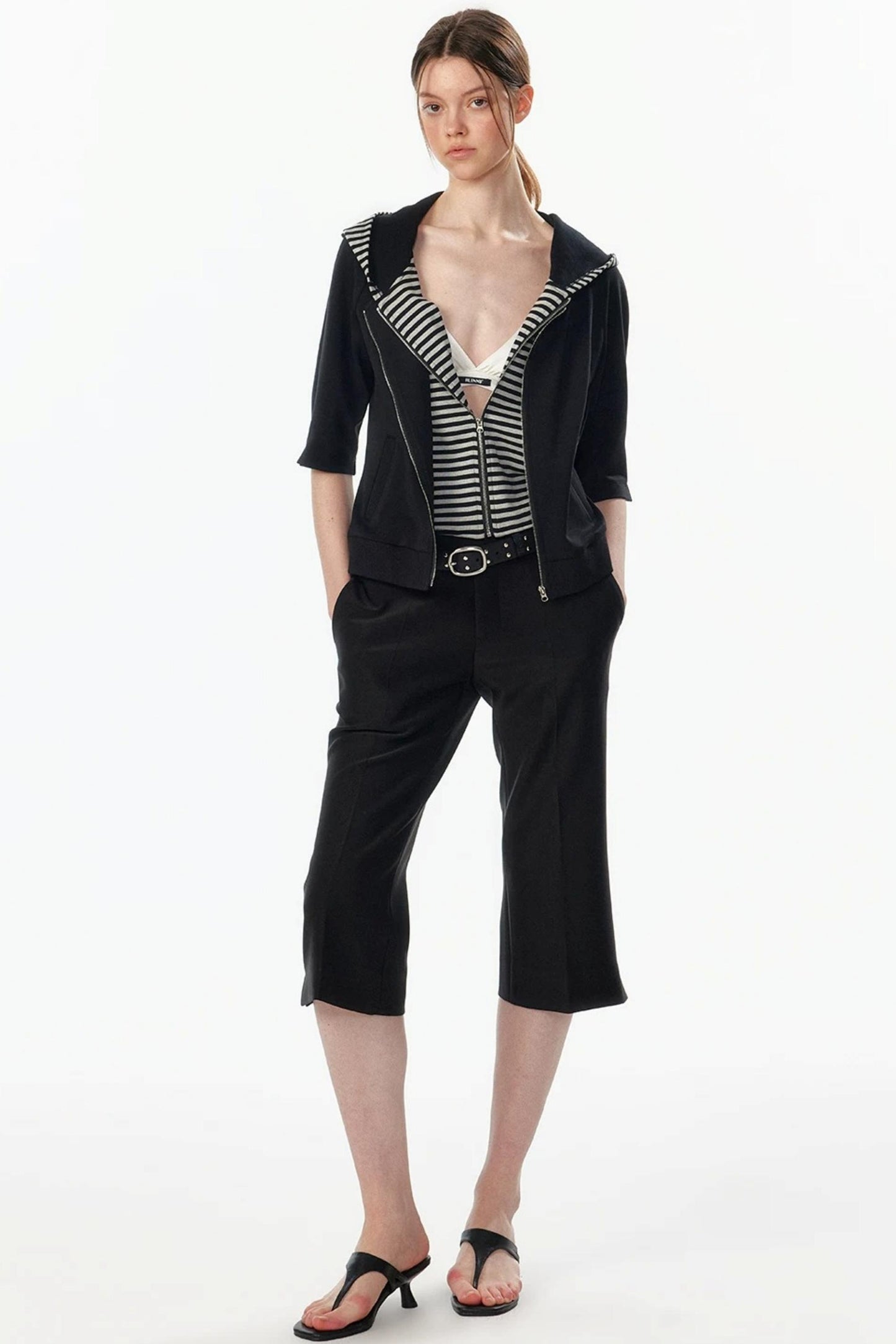 Patchwork Cropped Short Sleeve Hoodie