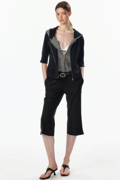 Patchwork Cropped Short Sleeve Hoodie