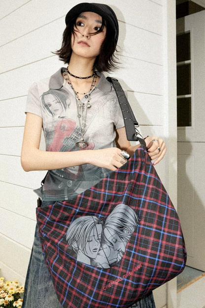 Retro Checkered Leather Canvas Bag
