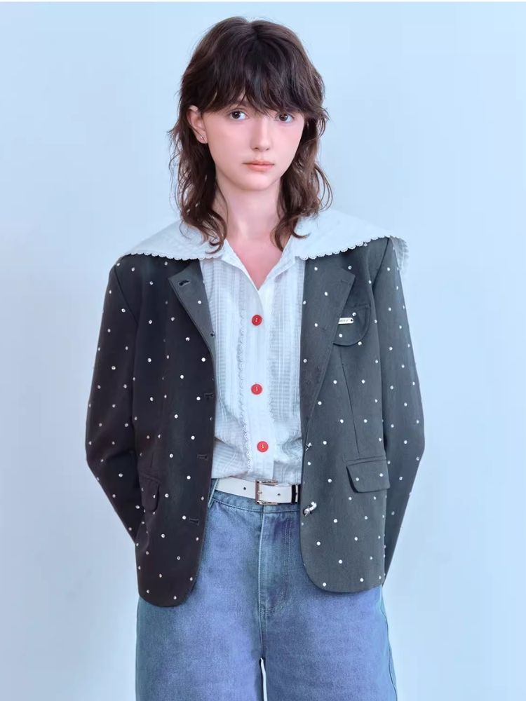 Black Dot Collarless Jacket