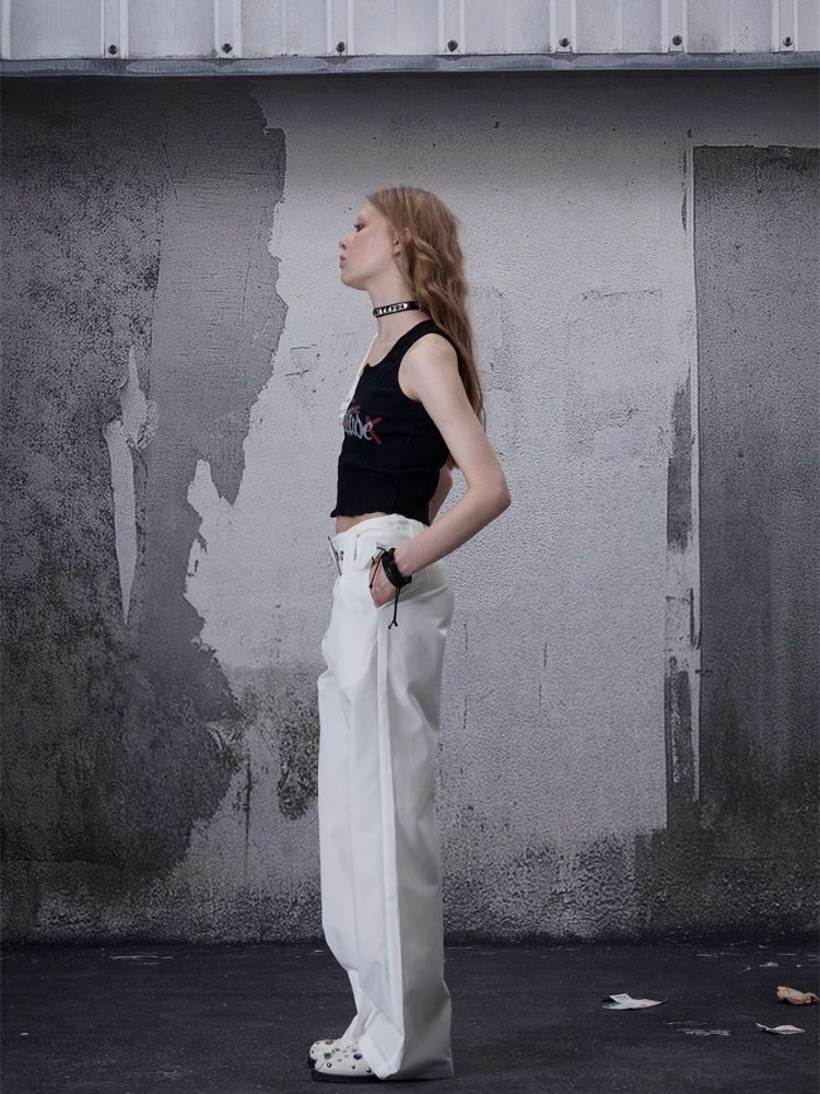 White designer straight-leg suit pants