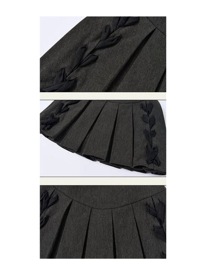 Tie Short Jacket + Pleated Half Skirt