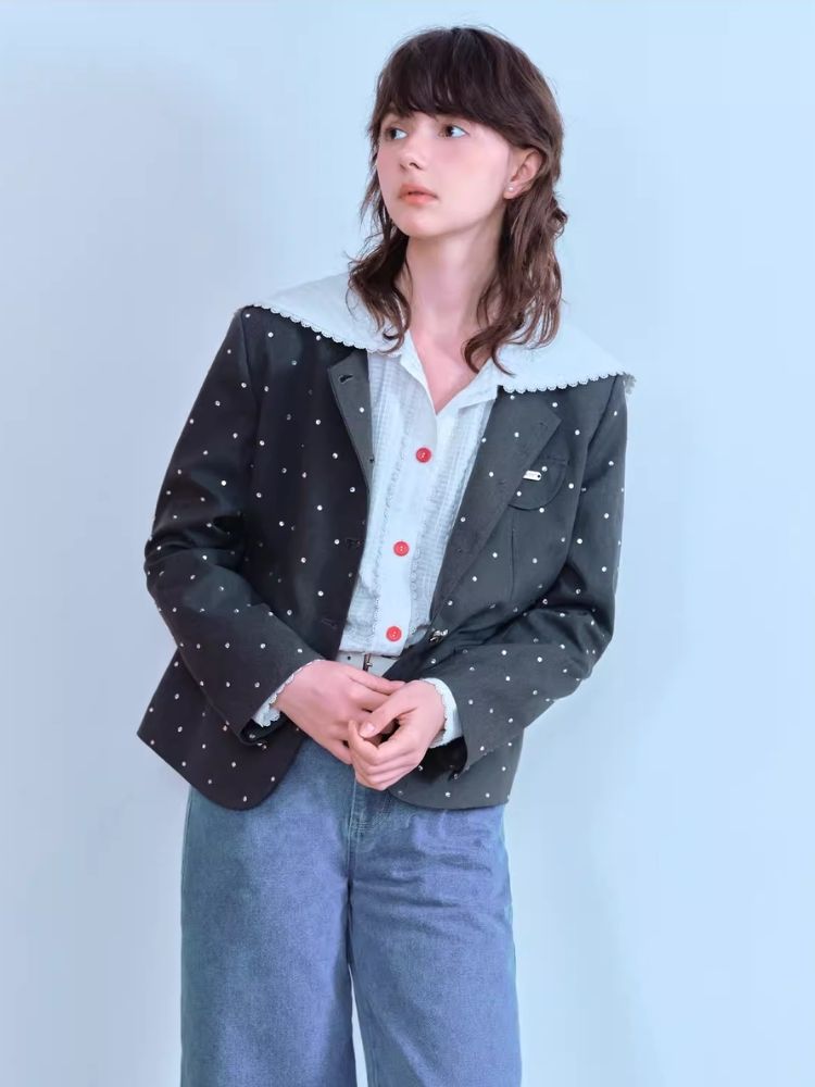 Black Dot Collarless Jacket