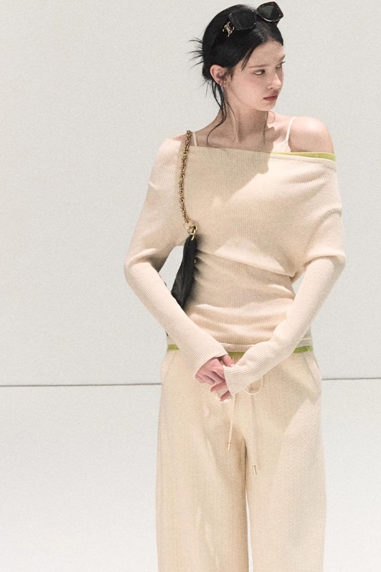 Wool Off-Shoulder Knit Top