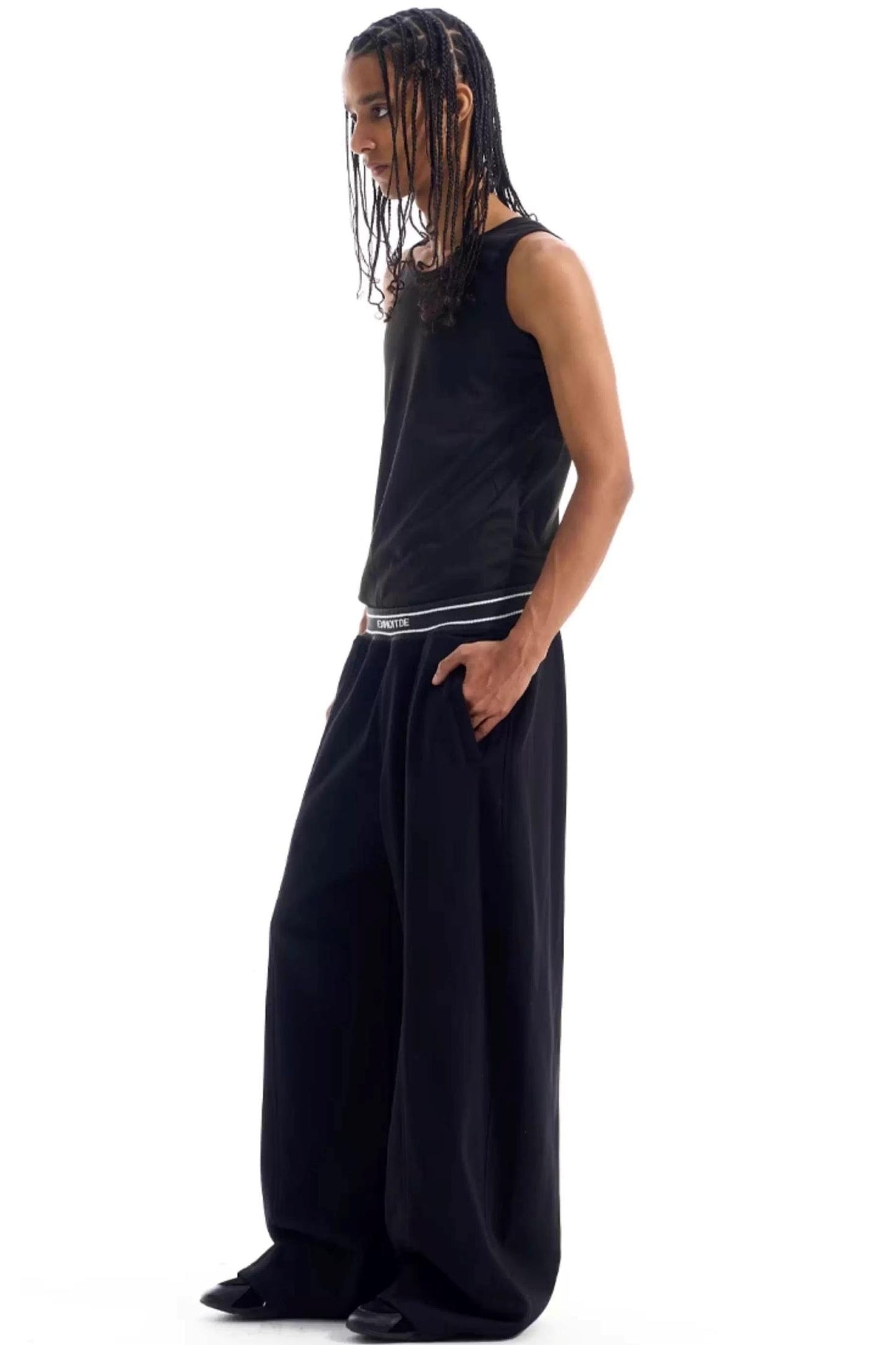 Contrast Ribbed Wide-Leg Pants