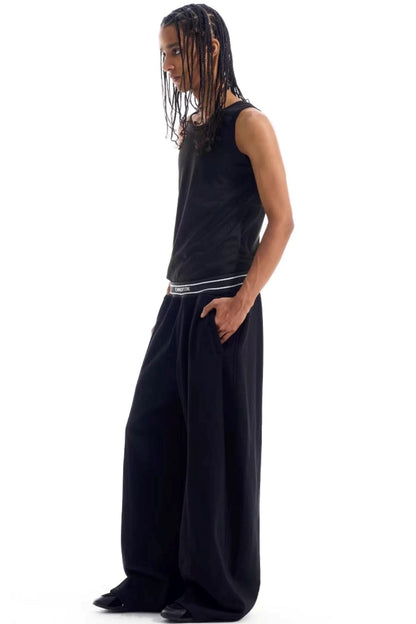 Contrast Ribbed Wide-Leg Pants