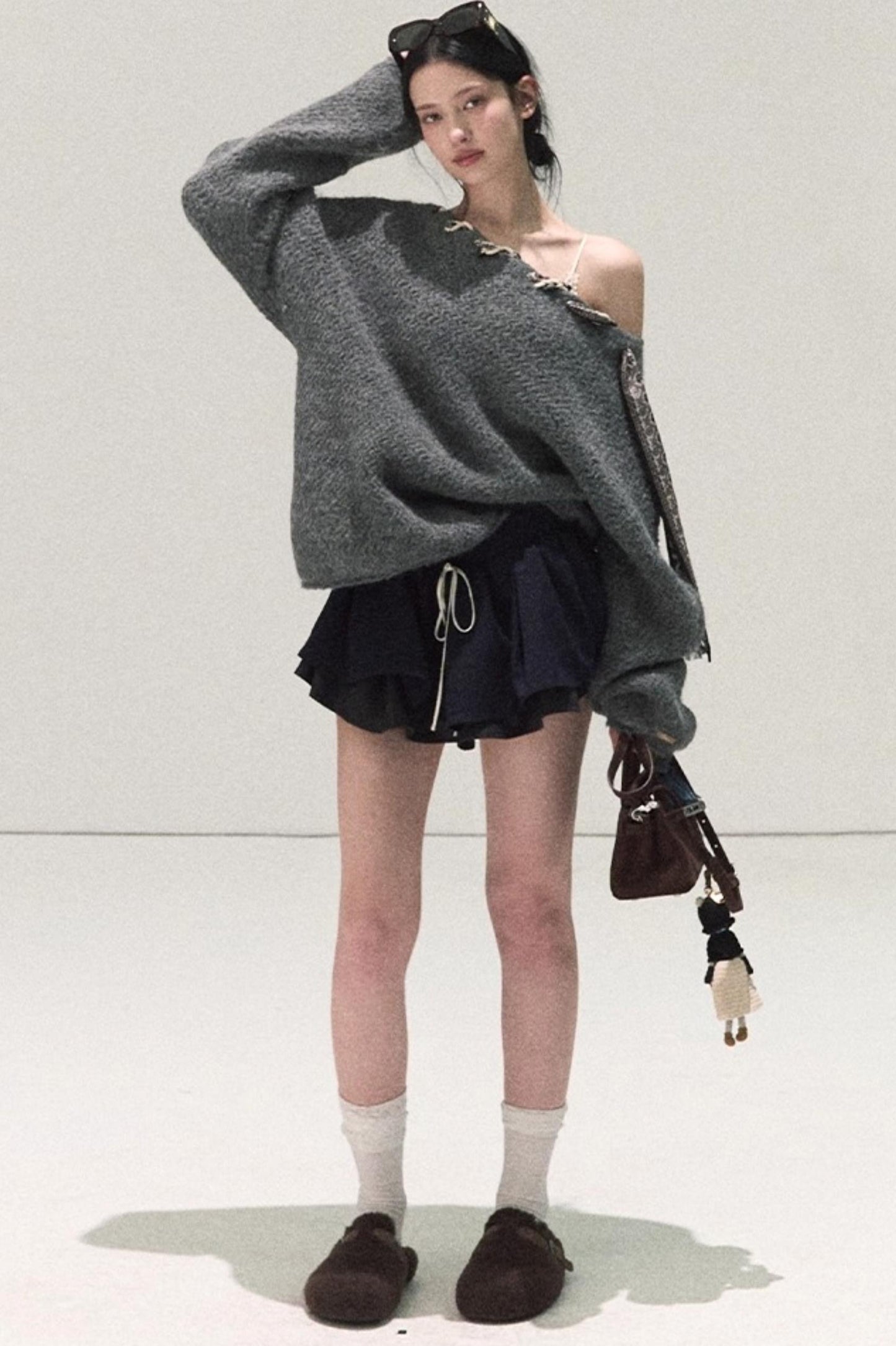 Plaid Color-Blocked Puffy Skirt