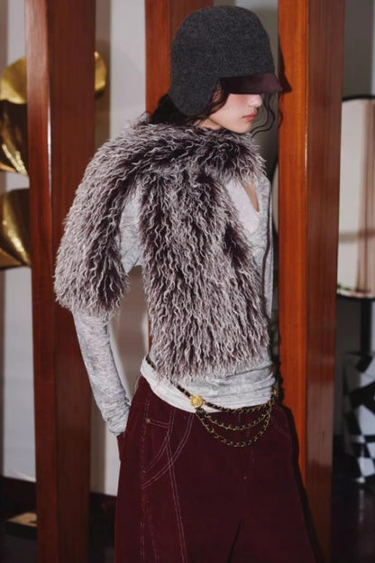 Vintage Lace-up Plush Scarf