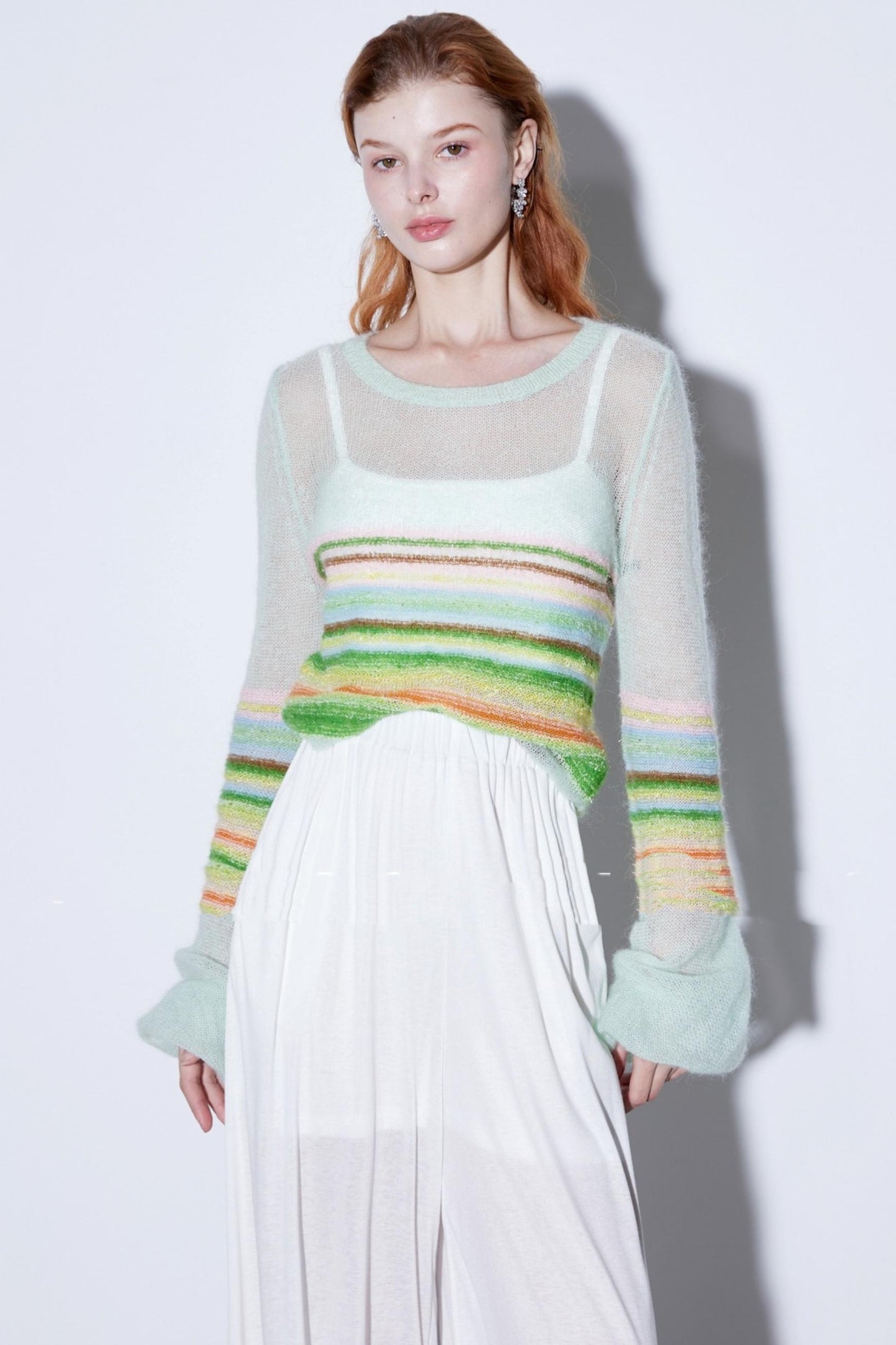 Mohair Silky Wool Rainbow Lantern Sleeve Sweater