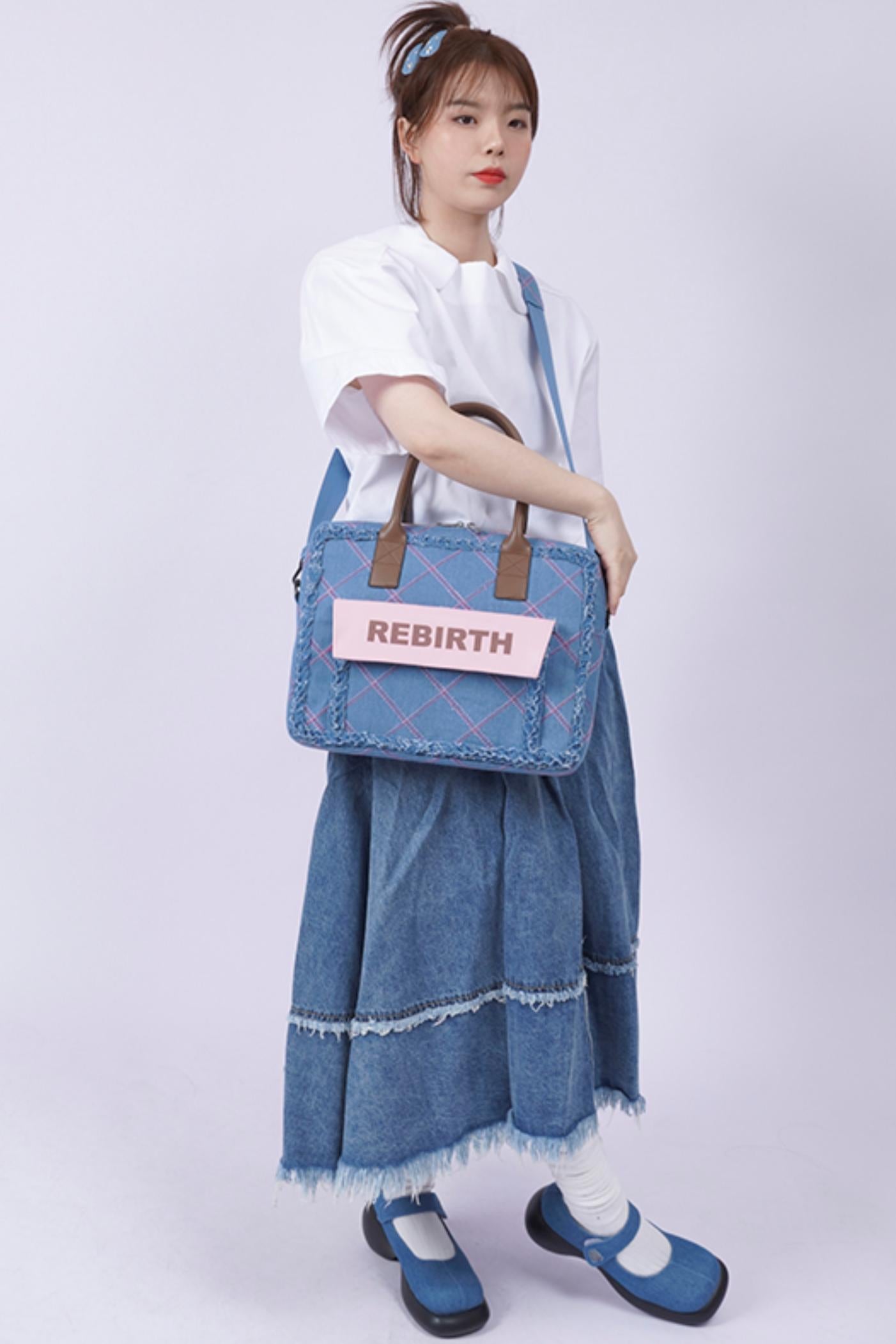 Plaid Denim Laptop Bag