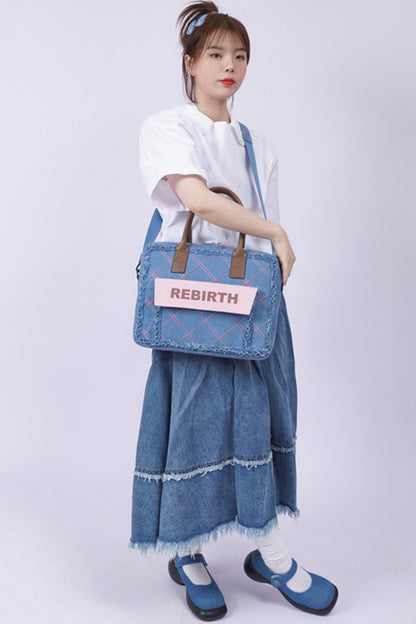 Plaid Denim Laptop Bag
