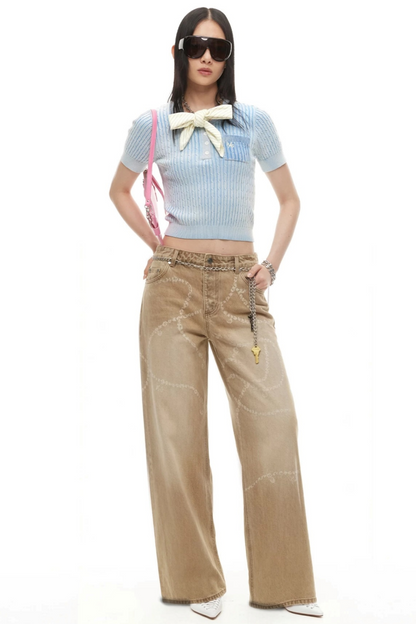 Wide-Leg Diamond Chain Jeans