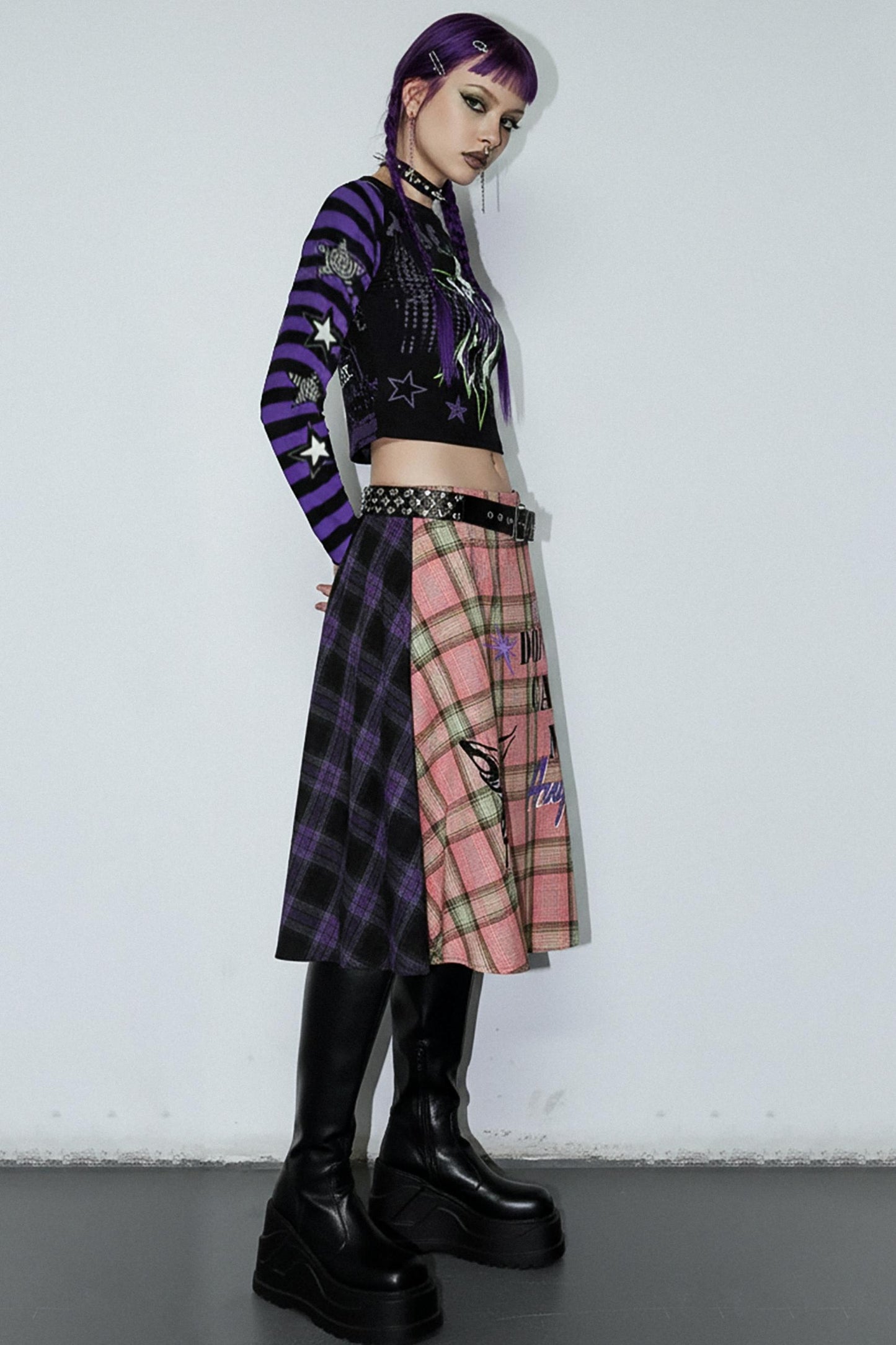 Punk Plaid Layered Skirt