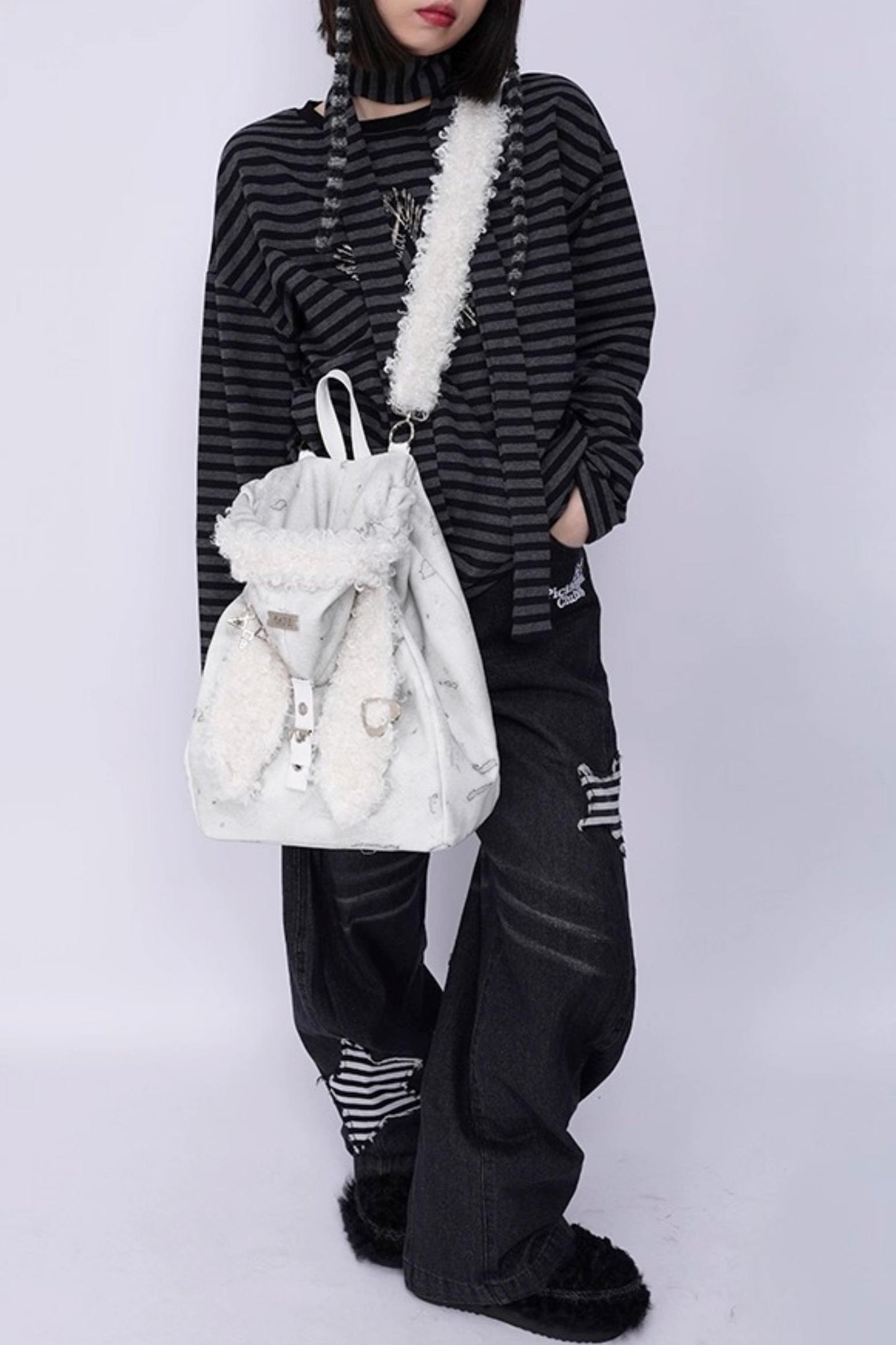 Cute Furry Rabbit Ears Backpack