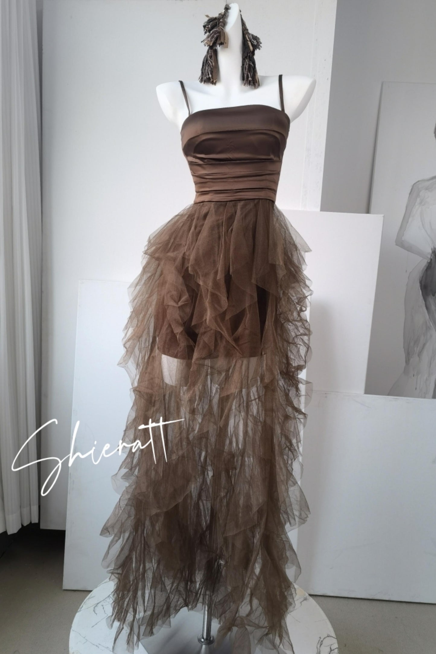 Chocolate Satin Halter Dress