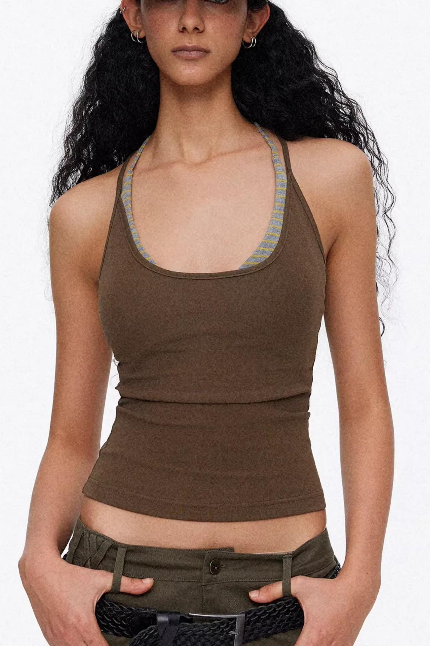 Ribbed Elastic Cotton Tank Top