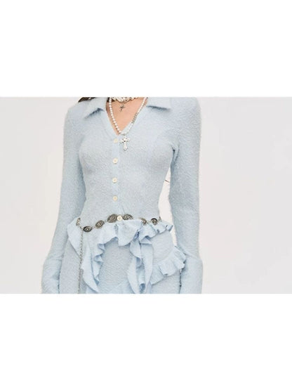 Knit Lapel Cardigan Top Wrap Hip Short Skirt