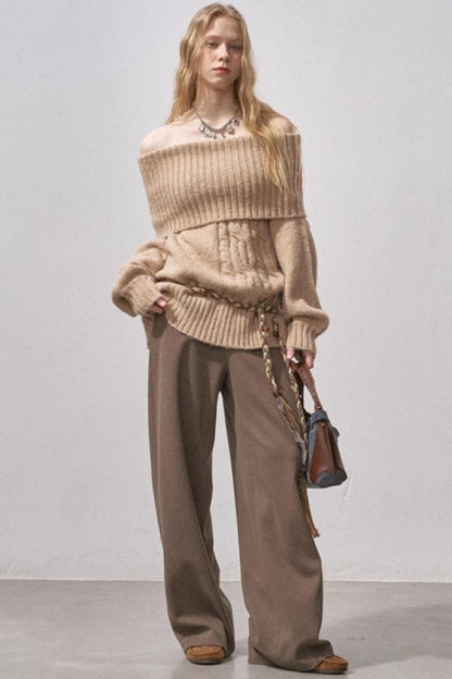 One-Shoulder Cable-Knit Sweater