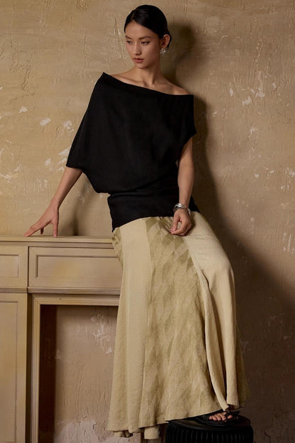 Black Shoulder Irregular Design T-Shirt