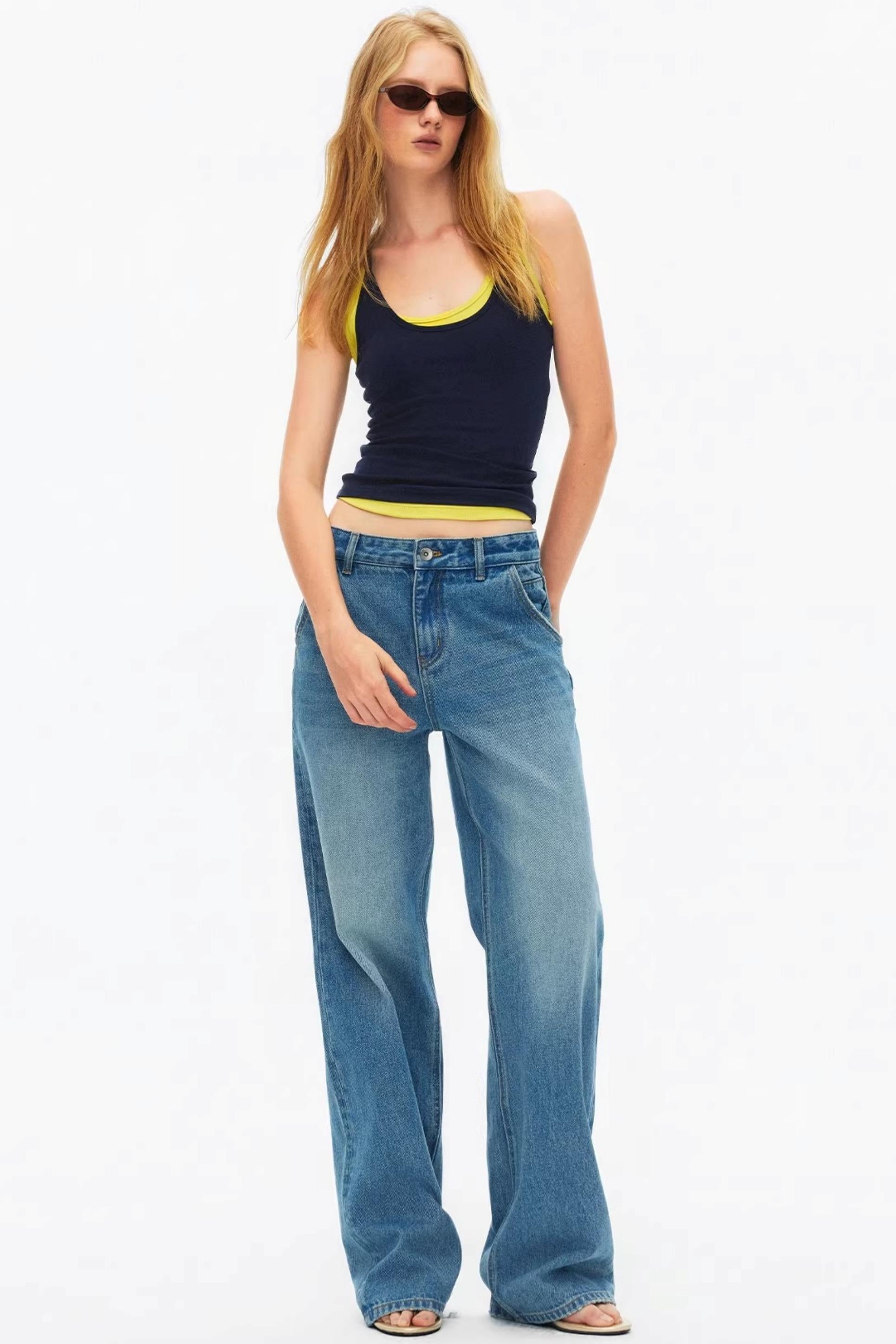 Navy blue sporty cotton top slimming fit