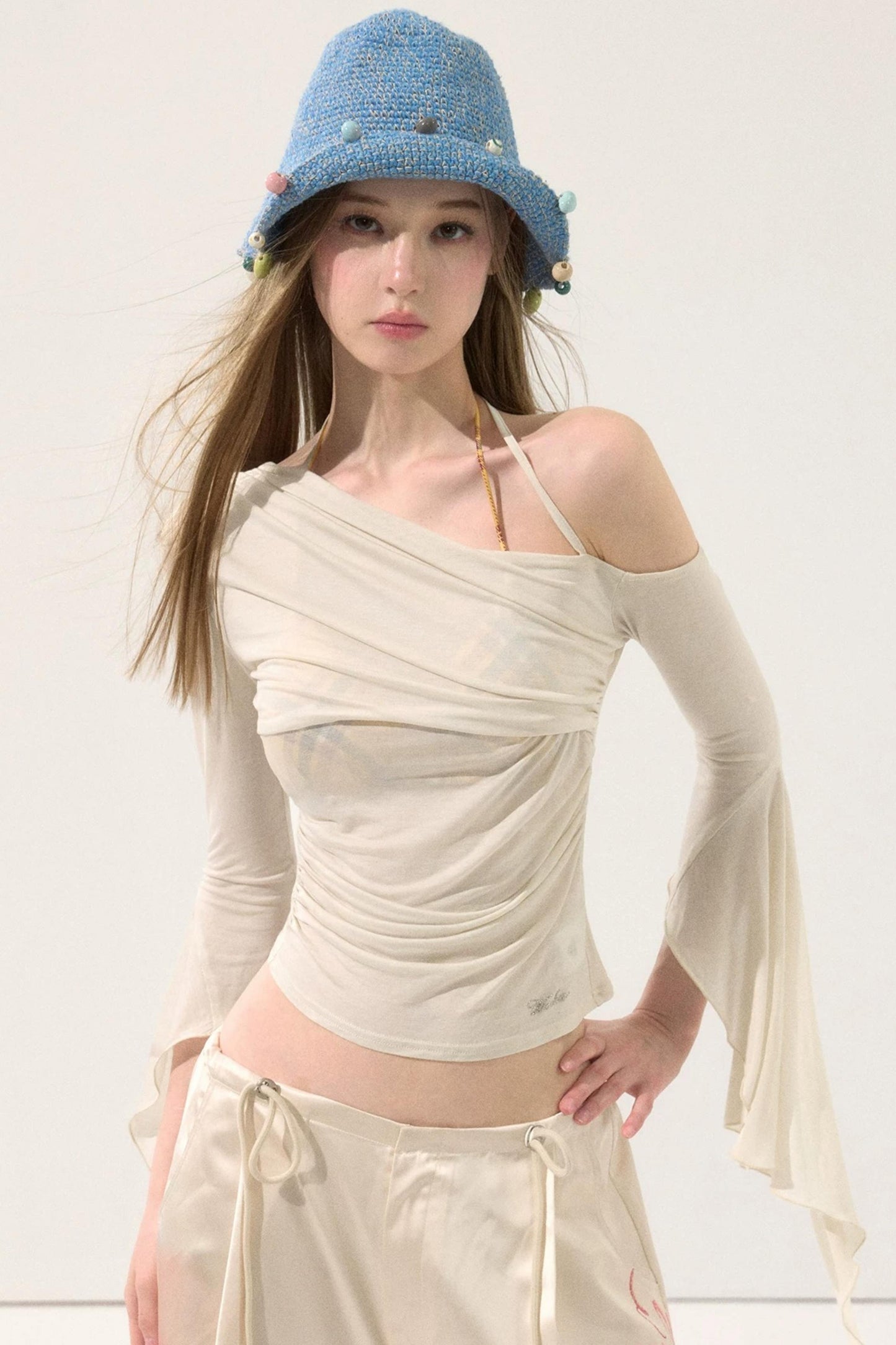 Sweet Off-Shoulder Pleated Top
