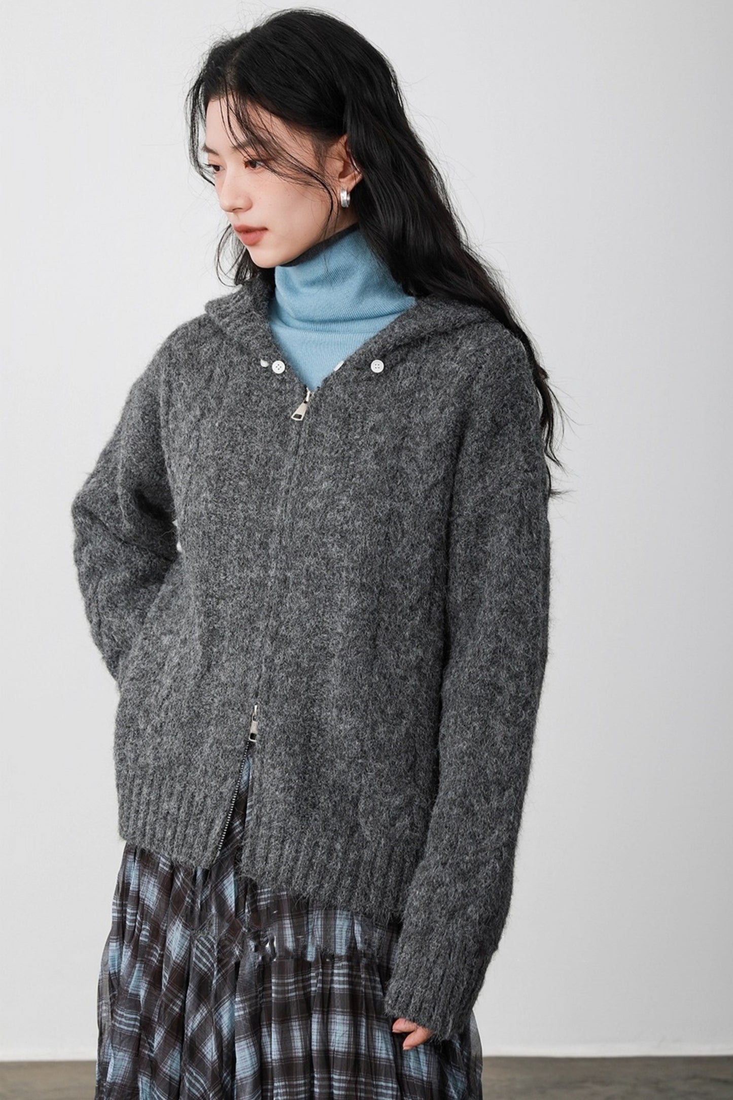 Fog Gray Fur Collar Hooded Jacket